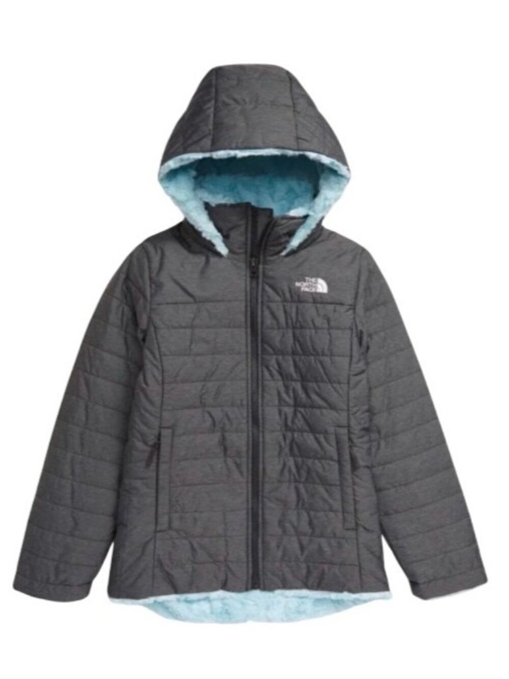 The North Face Mossbud Swirl Parka Girl's XXS Gray & Starlight Blue Full Zip